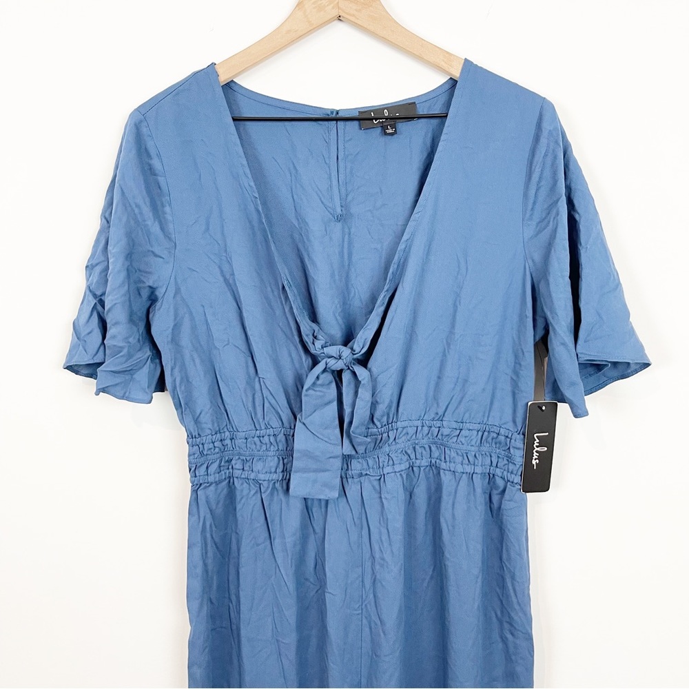 NWT Lulus Here To Love Denim Blue Tie-Front Jumpsuit Size L - Picture 9 of 14